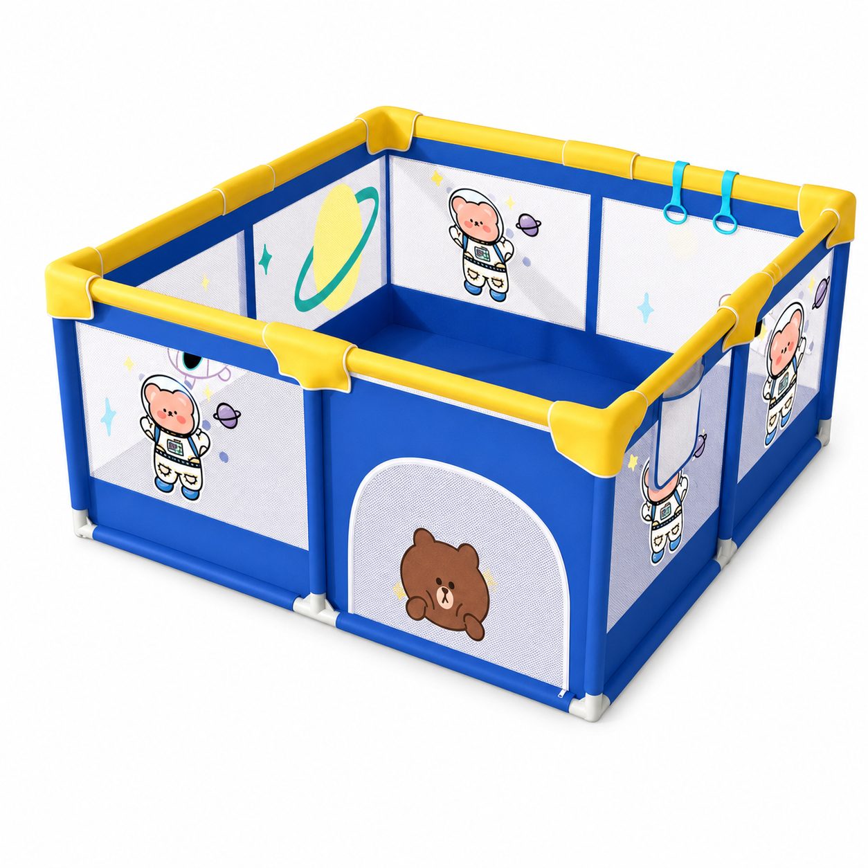 Tarc Spatiu de Joaca pentru Copii DNT-113, Flippy, 200 x 150 x 65 cm, Structura de Protectie pentru Interior, ABS si Poliester rezistent, Albastru/Galben
