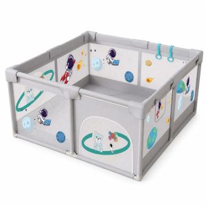 Tarc Spatiu de Joaca pentru Copii DNT-113, Flippy, 200 x 180 x 65 cm, Structura de Protectie pentru Interior, ABS si Poliester rezistent, Bej/Gri