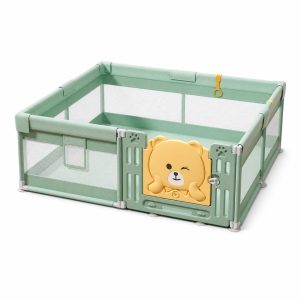 Tarc de Joaca pentru Bebelusi cu Poarta de Siguranta, Flippy, DNT-147, 180 x 120 x 65 cm, pana la 3 ani, Spatiu de Joaca pentru Interior/Exterior, Portabil pentru Curte, Plasa Respirabila, ABS Poiester, Verde
