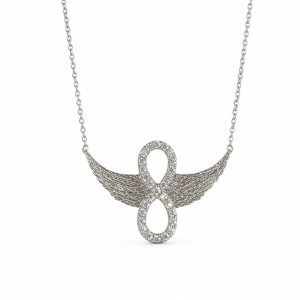 Colier din Argint 925, Jolie Silver, Model Infinit cu Aripi, cu Zirconii Albe, Finisaj Lucios, Lungime 40 cm, Argintiu
