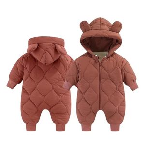 Combinezon de Iarna, Flippy, pentru Bebelusi, din Bumbac, cu Urechi, Mansete Elastice, Unisex, 66 cm, Visiniu