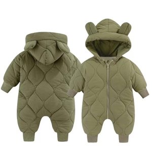 Combinezon de Iarna, Flippy, pentru Bebelusi, din Bumbac, cu Urechi, Mansete Elastice, Unisex, 73 cm, Verde