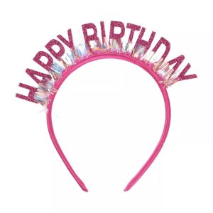 Coronita Decorativa pentru Petreceri, Flippy, Tema Aniversare, Model Happy Birthday, Marime Universala, Roz