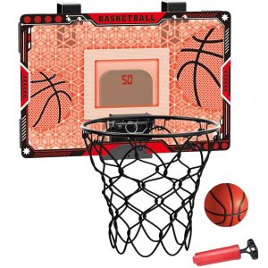 Cos de Baschet pentru Copii, Flippy, cu Tablou de Bord Electronic, Minge, Pompa, 2 Moduri, Interior/Exterior, Inel Metalic si Rabatabil cu Arc, Luminos, 41x27.5x5 cm, Multicolor