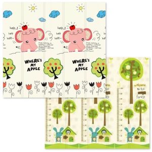 Covoras pentru Copii, Flippy, cu 2 Fete, Model Elefantei/Padure, din XPE+PE, Impermeabil, Antiderapant, Protectie Termica, +3 Luni, Pliabil, 180 x 200 x 1.5 cm, Multicolor