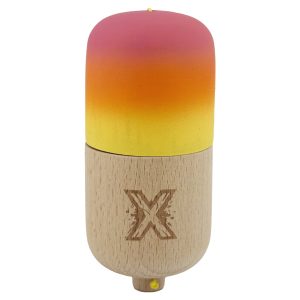 Kendama Pill X Originala, Flippy, Profesionala Model Rubber Grip Pilula, din Lemn, Varsta 9+, Ata 62/65 cm, 11 x 5 x 5 cm, Gradient Roz/Portocaliu/Galben