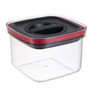 Cutie de Depozitare Alimente, Flippy, Cutie de tip Container, Recipient pentru Cereale in Bucatarie, S 11.5 x 11.5 x 8 cm, volum 600 ml, Transparenta cu Capac Negru