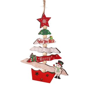 Decoratiune de Craciun din Lemn, Flippy, cu Snur pentru Agatare in Brad, Model Brad de Craciun si Om de Zapada, Scris We Wish You A Merry Christmas, 17x12.8x0.4 cm, Multicolor