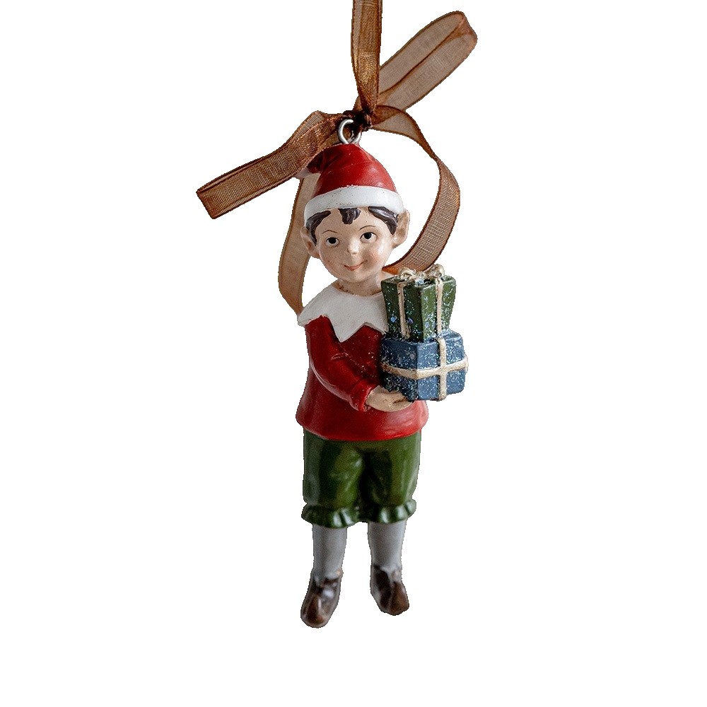 Decoratiune de Craciun, Flippy, pentru Brad, Model Elf cu Cadouri, 10 x 3 cm, din Rasina, Multicolor