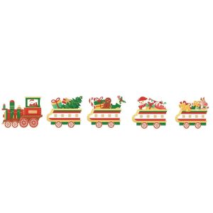 Decoratiune de Craciun, Flippy, pentru Gradina, Tip Trenulet, 5 Figurine + Bete de Infipt in Pamant, din Plastic, Impermeabil, Model Tren cu Cadouri, Multicolor