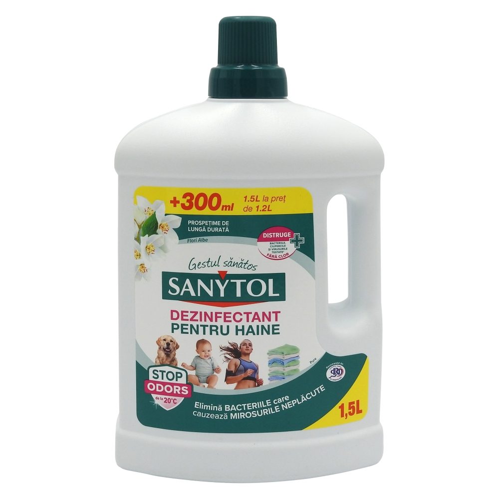 Dezinfectant Lichid pentru Haine, Sanytol, 1.5 L, Aroma Flori Albe