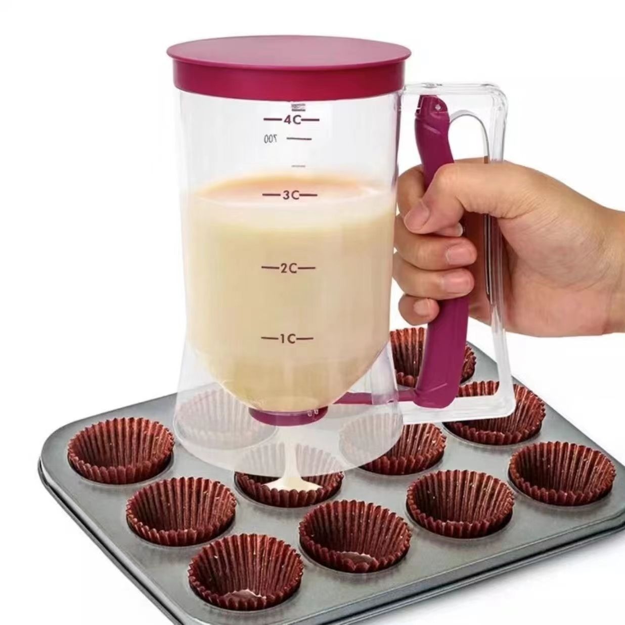 Dispenser de Aluat pentru Prajituri, Flippy, din Plastic, Maner cu Arc, 900 ml, 18.5 x 11 cm, Rosu
