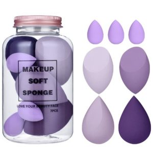 Bureti de Machiaj, Flippy, Set Premium 7 bucati, Burete pentru Pudra de Machiaj, Forma Ovala, Poliuretan Hidrofil, Mov
