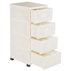 Organizator cu 4 Sertare din Plastic, Aspect Ratan, Alb
