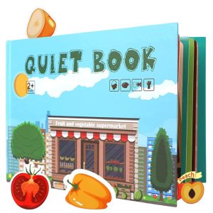 Carte Educativa cu Stickere Reutilizabile, Flippy, Quiet Book Senzoriala cu Pagini Interactive , Joc Montessori, Seria ''Fructe si Legume'', Dezvolta Motricitatea Fina si Logica, pentru Invatare Timpurie, 3 ani, Multicolor