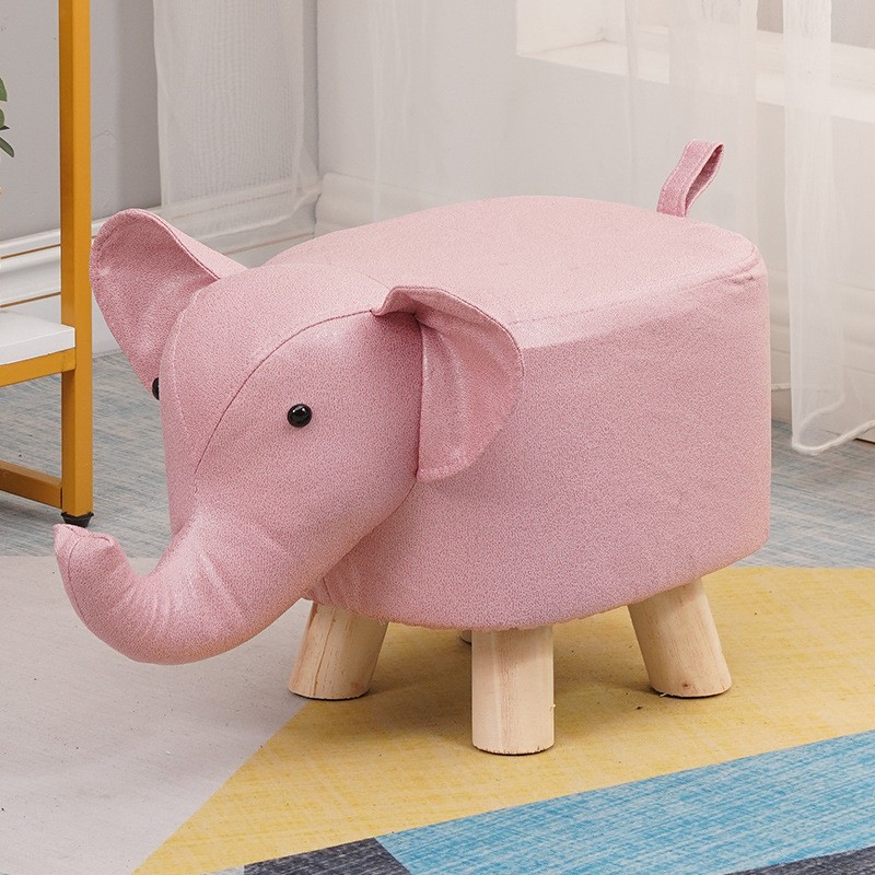 Taburet pentru Copii, Flippy, Scaun Tip Taburet, Model Elefant, din Lemn Masiv, Scaun pentru Copii, 30 x 25 x 25 cm, Roz