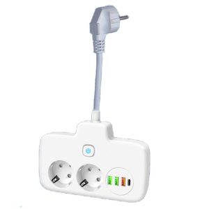 Adaptor Priza, Flippy, 6 in 1, 2 Prize Standard, 3 Porturi USB, 1 Port Tip C, Buton Oprire, 2500W, din PC, Alb