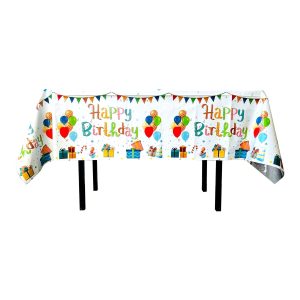 Fata de Masa, Flippy, din Folie, Imprimeu Happy Birthday cu Baloane, 137 x 183 cm, Alb