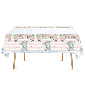 Fata de Masa, Flippy, din Plastic, Imprimeu Elefanti, 180 x 108 cm, Roz