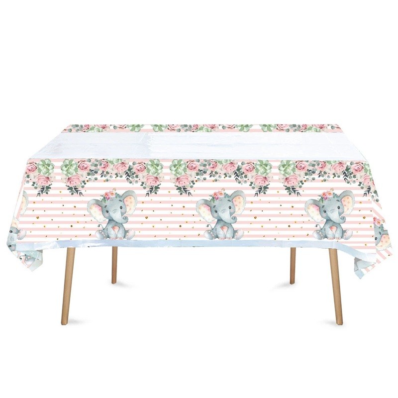 Fata de Masa, Flippy, din Plastic, Imprimeu Elefanti, 180 x 108 cm, Roz
