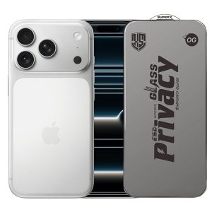 Folie de Protectie pentru Apple iPhone 17 Pro, Flippy, Sticla Securizata ESD Antistatica, Super-X Privacy OG, Margini Negre, 0.30 mm, Transparent