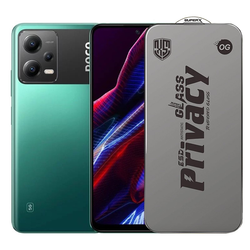 Folie de Protectie pentru Xiaomi Poco X5, Flippy, Sticla Securizata ESD Antistatica, Super-X Privacy OG, Margini Negre, 0.30 mm, Transparent Inchis
