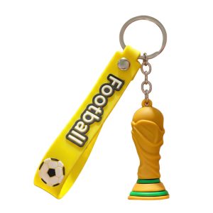 Breloc Chei, Flippy, Model Trofeu, Mascota de Fotbal, Cupa Mondiala, Accesoriu Pentru Chei si Rucsac, Cauciuc Moale, 26 g, 6.2 x 3.4 cm, Galben