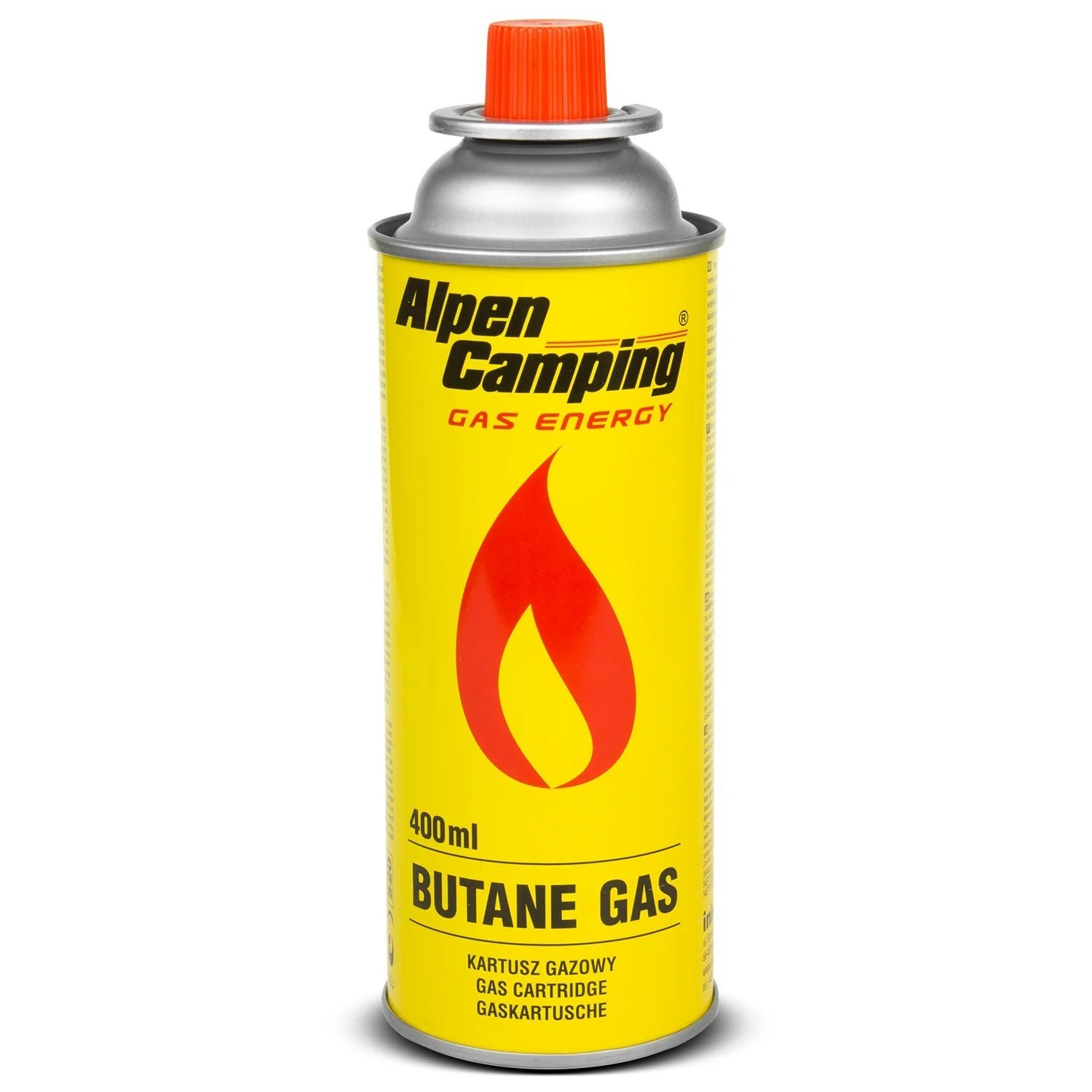 Cartus cu Gaz Butan, Alpen Camping, Recipient Metalic pentru Camping si Activitati Outdoor, 400 ml, Galben