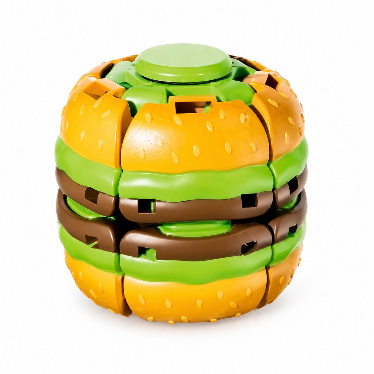 Jucarie Antistres Rotativa, Flippy, Model Hamburger Spinner Ball, Forma Hamburger, Rotire Manuala, Structura Interactiva, Relaxare si Indemanare, Multicolor
