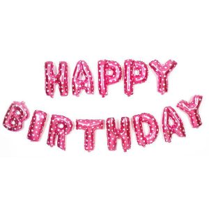Set 13 Baloane Folie, Flippy, Tip Ghirlanda, Model Happy Birthday, 40 cm, Roz