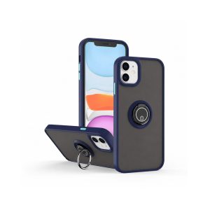 Husa Anti Fall Metal Bracket pentru Apple iPhone 11, Rezistenta la socuri, Margini colorate, Cu inel de prindere magnetic, Flippy, Albastru