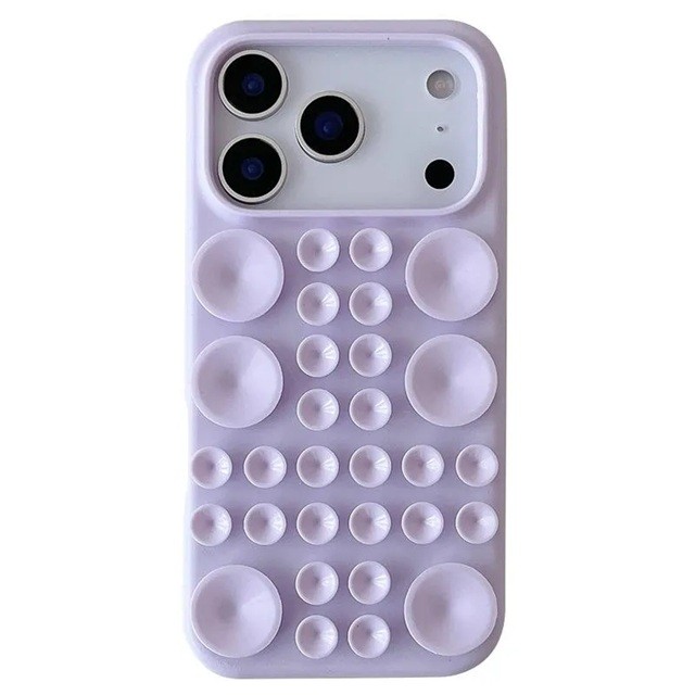 Husa cu Ventuze, Flippy, Compatibila iPhone 17 Pro Max, din Silicon, Interior Microfibra, Mov