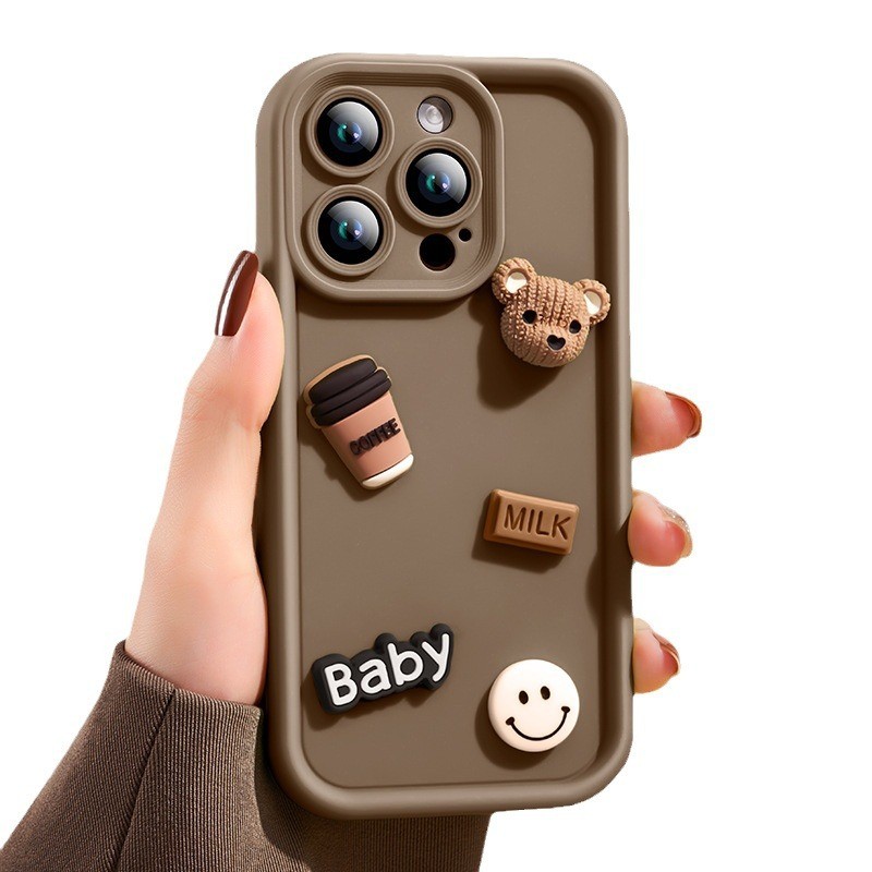 Husa de Protectie, Flippy, pentru Apple iPhone 14 Pro Max, Model Ursuleti 3D, Antisoc, Rezistenta la Impact, Protectie Camera, Maro