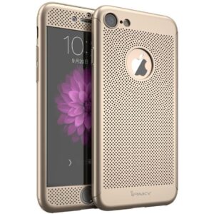 Husa de Protectie, Flippy, pentru Apple iPhone 7, Full Cover 360 Air cu Gauri si Folie de Protectie, Plastic, Auriu