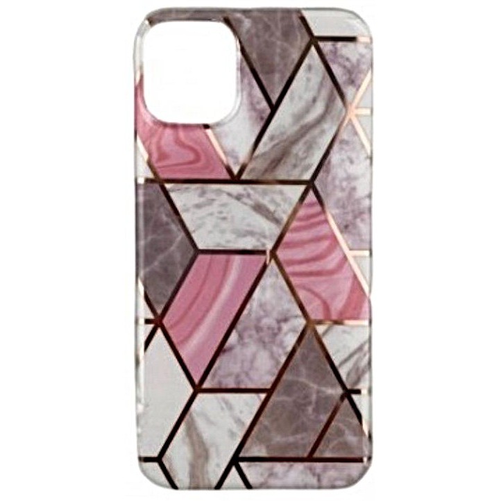 Husa de Protectie, Flippy, pentru Huawei P Smart 2021, din TPU Soft IMD, Marble Geometric, Alb