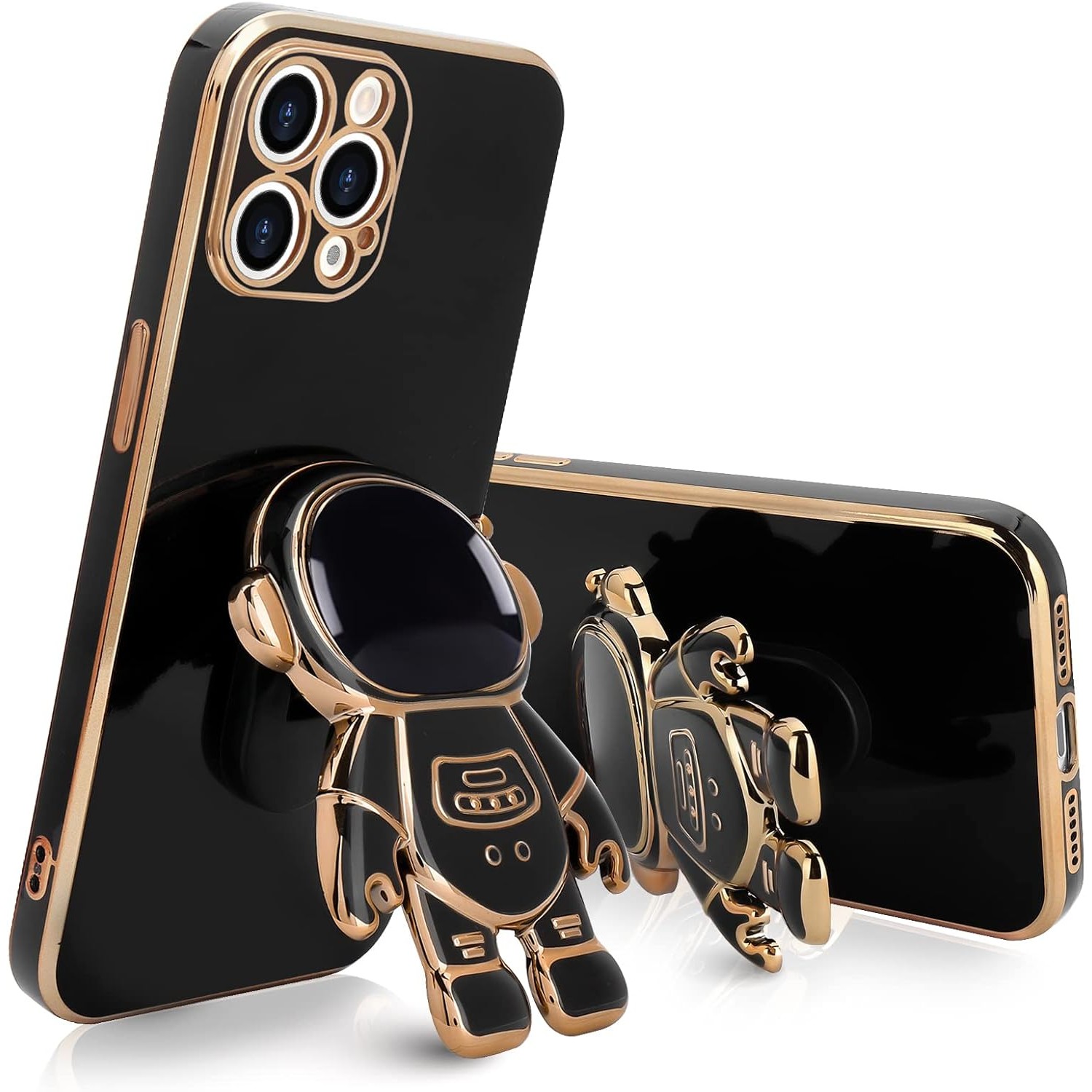 Husa de Protectie TPU 2in1, Flippy, pentru Apple iPhone 14 Pro, Astronaut cu Suport, Antisoc, Rezistenta la Impact, Protectie Camera, Negru