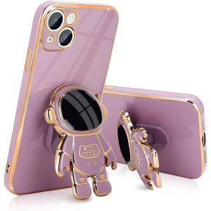 Husa de Protectie TPU 2in1, Flippy, pentru Apple iPhone 15 Plus, Astronaut cu Suport, Antisoc, Rezistenta la Impact, Protectie Camera, Mov