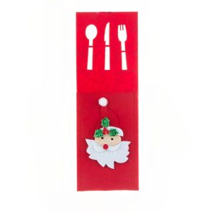 Husa decorativa pentru set tacamuri Flippy, model Mos Craciun, material poliester, 25 x 8.5 cm, rosu