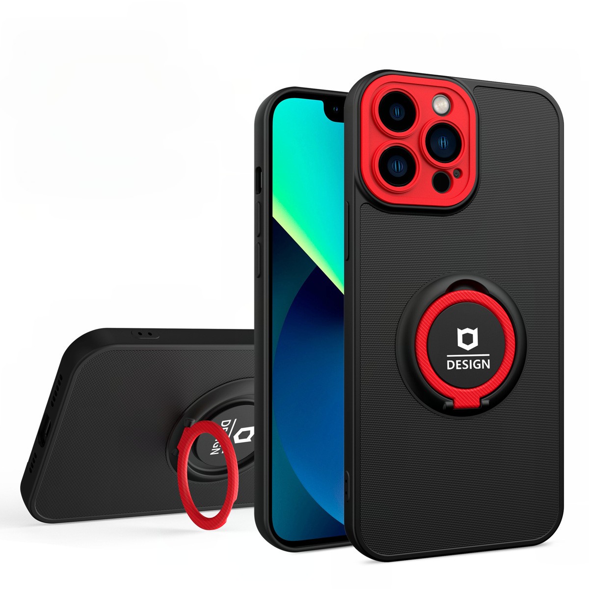 Husa de protectie Eagle eye pentru Apple iPhone 12, Rezistenta la socuri, Protectie camera, Cu inel de prindere magnetic rosu, Flippy, Negru
