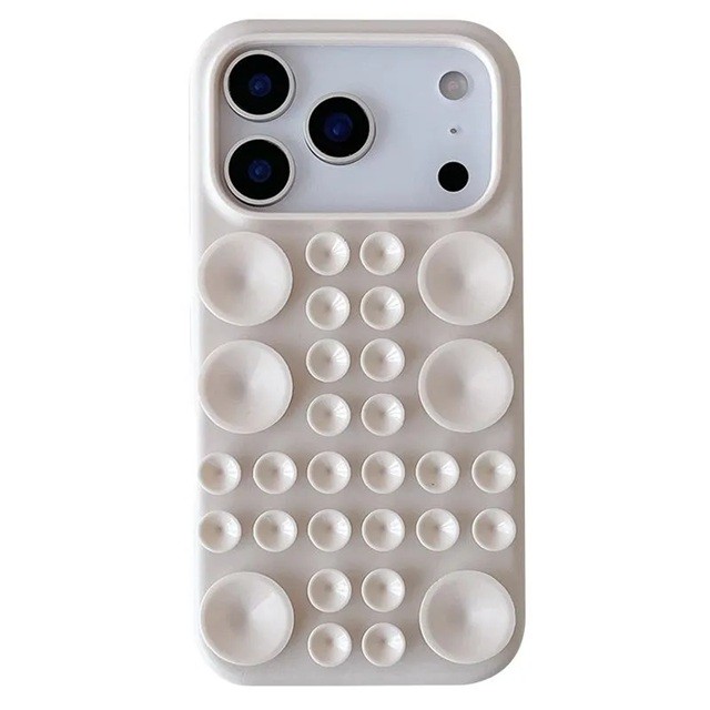 Husa cu Ventuze, Flippy, Compatibila iPhone 17, din Silicon, Interior Microfibra, Crem