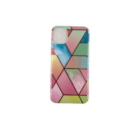 Husa protectie Flippy compatibila cu Apple iPhone 12 Soft IMD TPU Marble Geometric Roz