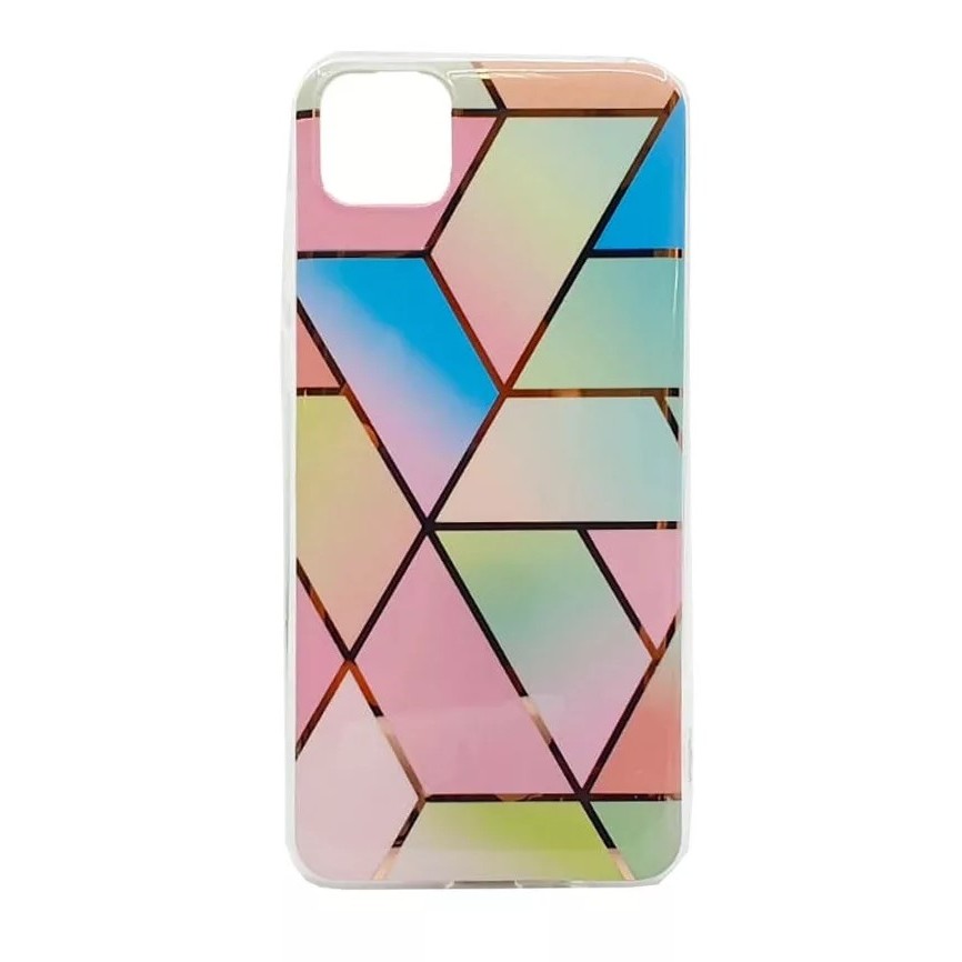 Husa protectie Flippy compatibila cu Huawei P Smart 2021 Soft IMD TPU Marble Geometric Roz