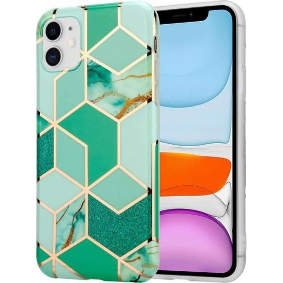 Husa protectie Flippy compatibila cu Samsung Galaxy A20 E Soft IMD TPU Marble Geometric Verde