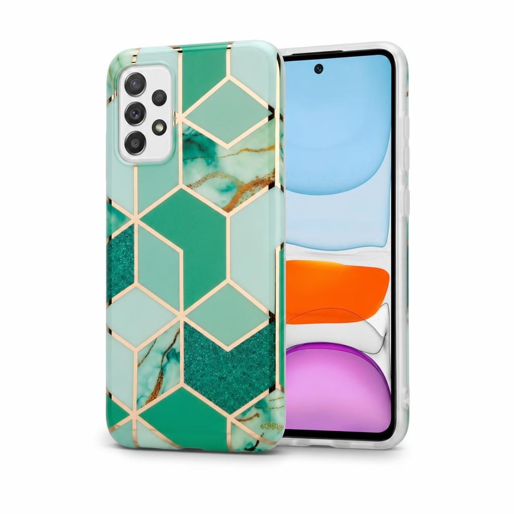 Husa protectie Flippy compatibila cu Samsung Galaxy A72 Soft IMD TPU Marble Geometric Verde