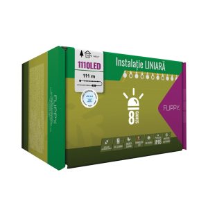 Instalatie Craciun Profesionala de Exterior IP65, 111 m, 1110 Led-uri Mari ,Liniara, Alb rece, Interconectabila, Prelungitor 1.5 m inclus, Fir Negru, Flippy
