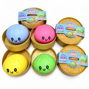 Jucarie Antistres Squishy, Flippy, Model Dumpling cu Expresie, Revenire Lenta, 15x15 cm, Diverse Culori