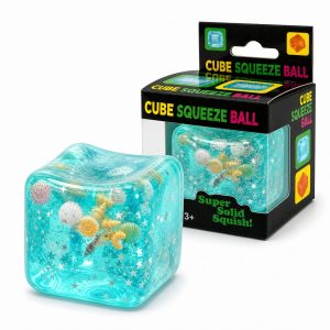 Jucarie Squishy tip Needoh in Forma de Cub, Flippy, Model Cub de Gheata cu Stele Maritime, Antistres Senzoriala Comprimabila cu Revenire Lenta, 4.5x4.5x4.5 cm, 110 g, Albastru