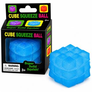 Jucarie Squishy tip Needoh in Forma de Cub, Flippy, Model Sculptat cu Striatii, Antistres Senzoriala Comprimabila cu Revenire Lenta, 5 cm, 135 g, Albastru