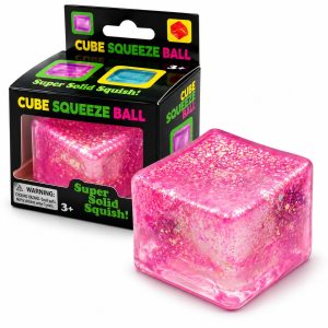 Jucarie Squishy tip Needoh in Forma de Cub, Flippy, Model Squish Stretch Ball cu Sclipici, Antistres Senzoriala Comprimabila cu Revenire Lenta, 5x5x5 cm, 150 g, Roz