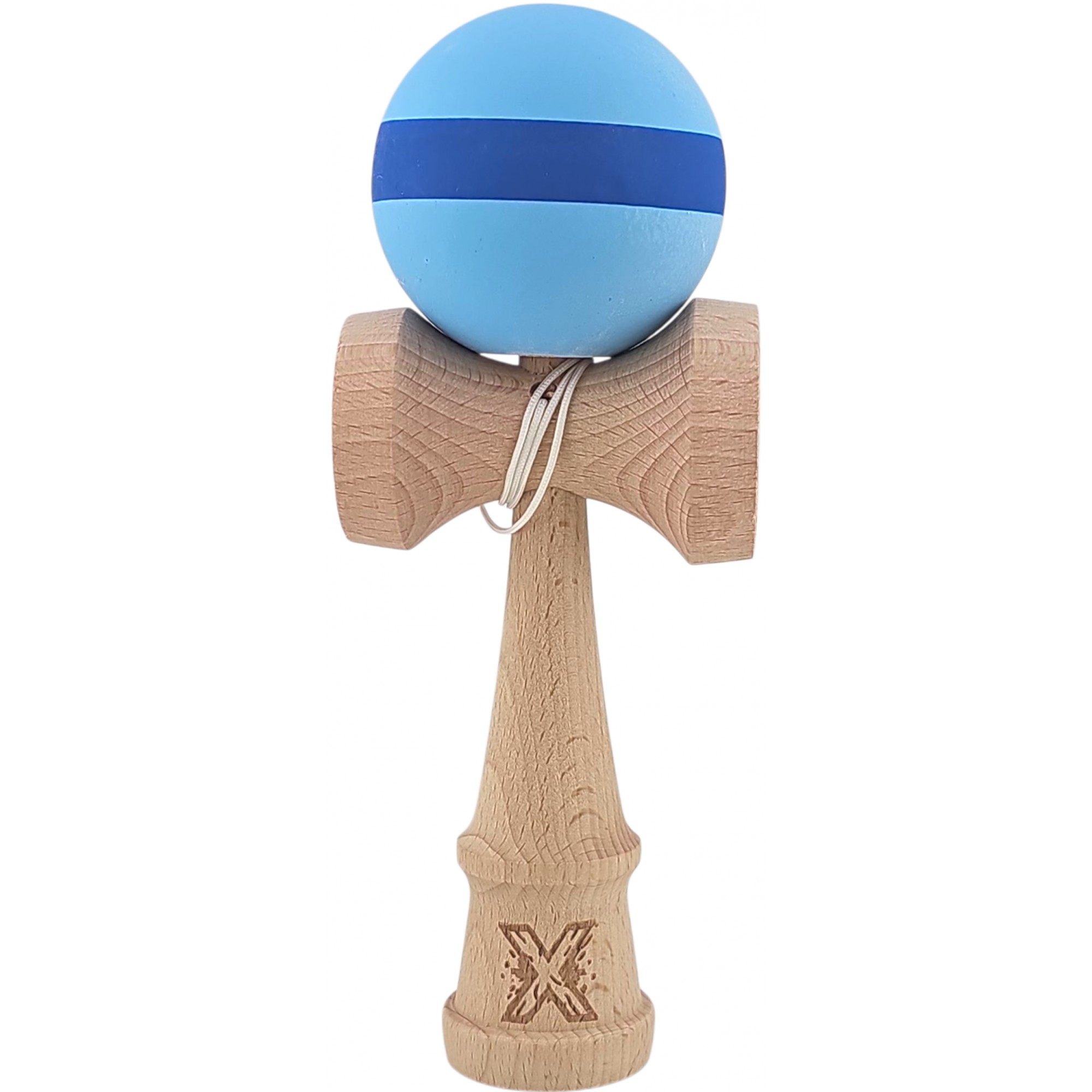 Kendama X Originala, Profesionala, Flippy, 18 cm din Lemn, Model cu Dunga, Bleu/Albastru